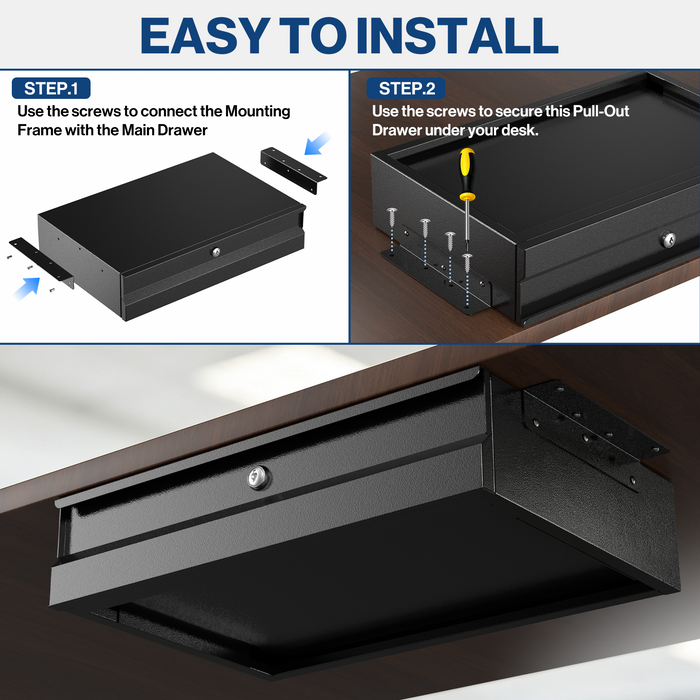 DR2 - 17.75" Steel Under Desk Drawer with Lock & Keys