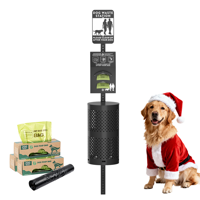 D19 - Aluminum Rustproof Pet Poop Station with 600 Waste Bags & 50 Can Liners