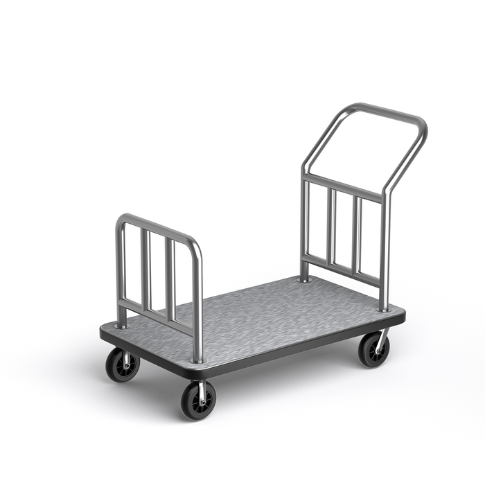 P-AVQOK Heavy-Duty Airport Luggage Cart – Stainless Steel Platform Trolley with 4 Wheels