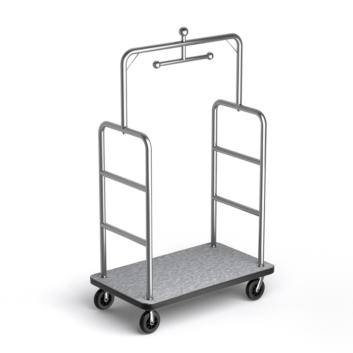 P-AVONK Heavy Duty Hotel Luggage Cart with Stainless Steel Frame, Carpeted Platform & Silent Casters | Commercial Bellman Cart
