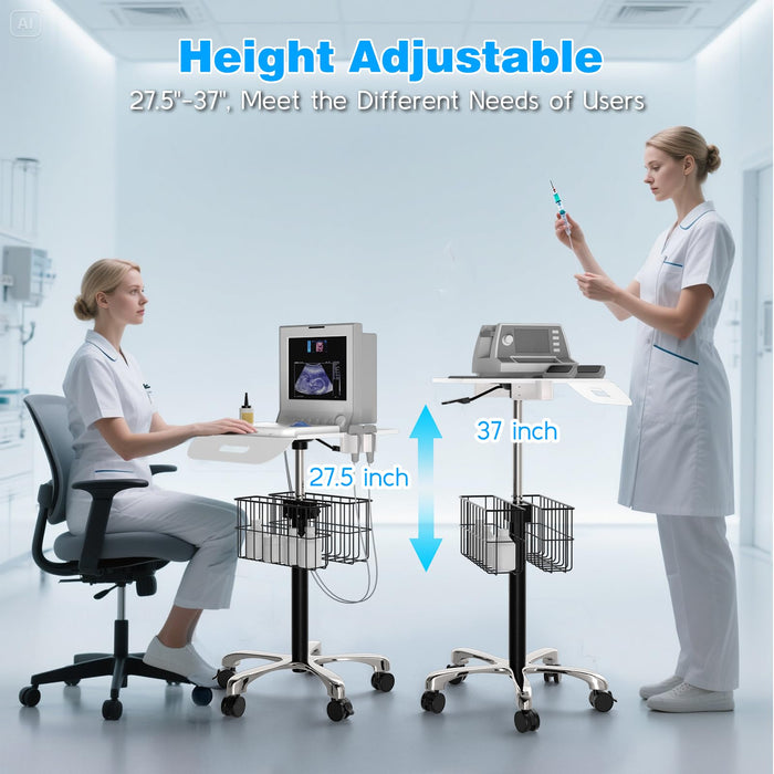 MC-12 - Medical Cart Mobile Trolley Cart with Wheels 27.5"-37" Height Adjustable