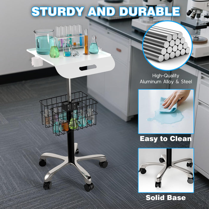 MC-12 - Medical Cart Mobile Trolley Cart with Wheels 27.5"-37" Height Adjustable