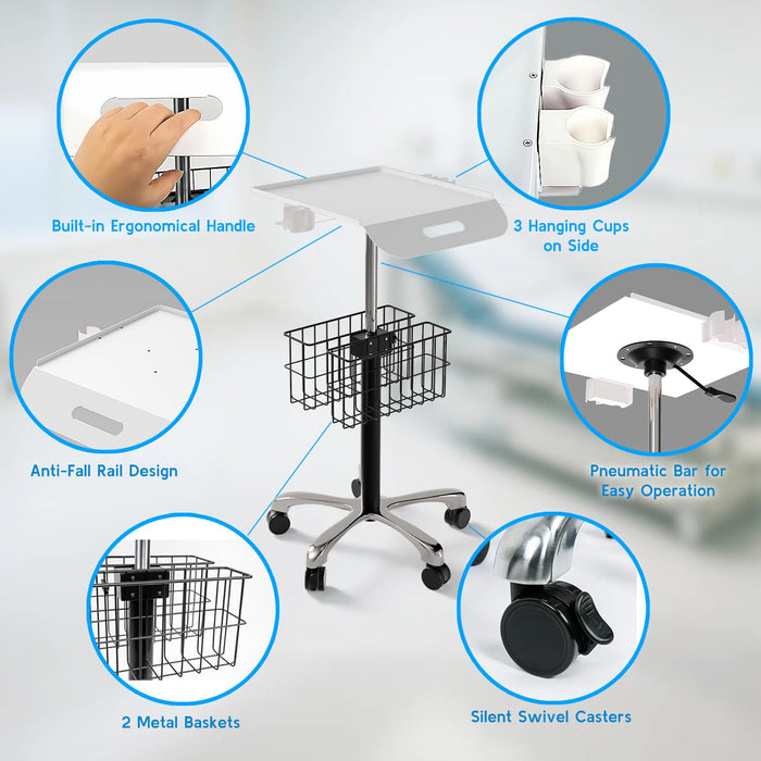 MC-12 - Medical Cart Mobile Trolley Cart with Wheels 27.5"-37" Height Adjustable