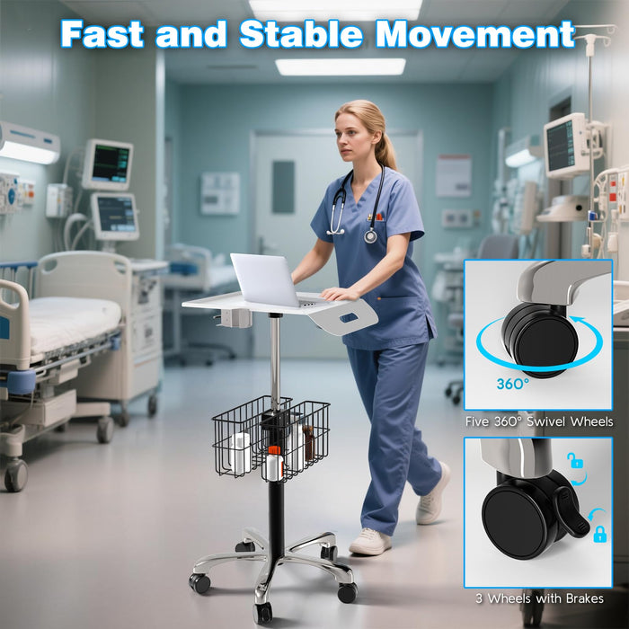 MC-12 - Medical Cart Mobile Trolley Cart with Wheels 27.5"-37" Height Adjustable
