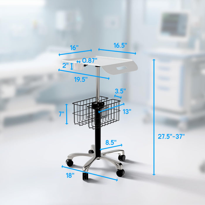 MC-12 - Medical Cart Mobile Trolley Cart with Wheels 27.5"-37" Height Adjustable