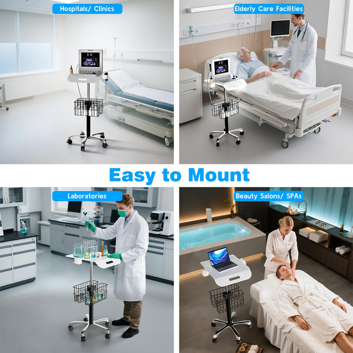 MC-12 - Medical Cart Mobile Trolley Cart with Wheels 27.5"-37" Height Adjustable