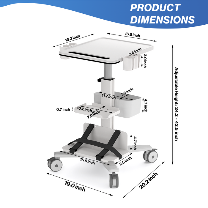 MC-20 - Heavy-Duty Medical Trolley Cart with Laptop Tray & Oral Scanner Holder