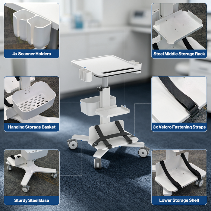 MC-20 - Heavy-Duty Medical Trolley Cart with Laptop Tray & Oral Scanner Holder
