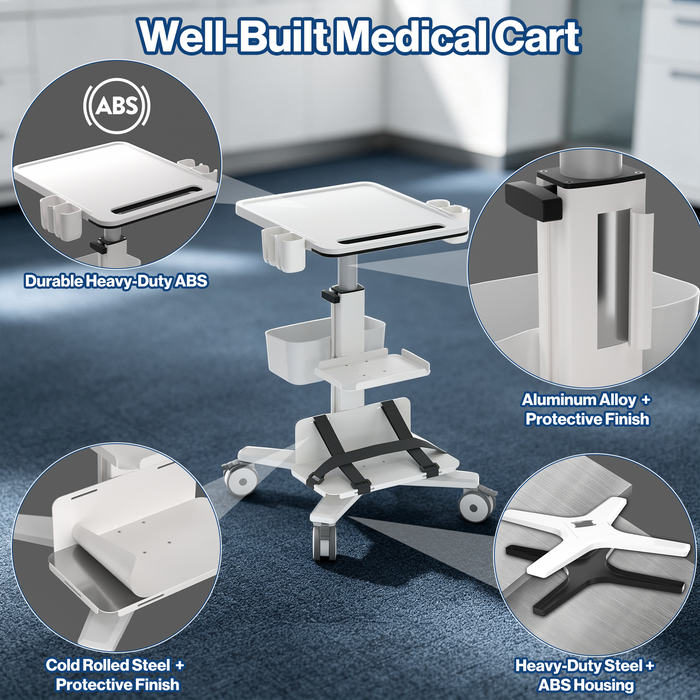 MC-20 - Heavy-Duty Medical Trolley Cart with Laptop Tray & Oral Scanner Holder