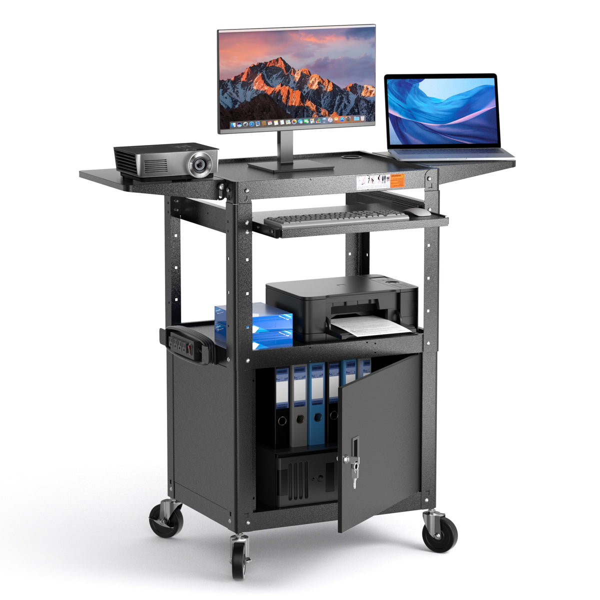 P-AVMTK-H0 - Steel AV Cart with Locking Cabinet & Drop Leaves