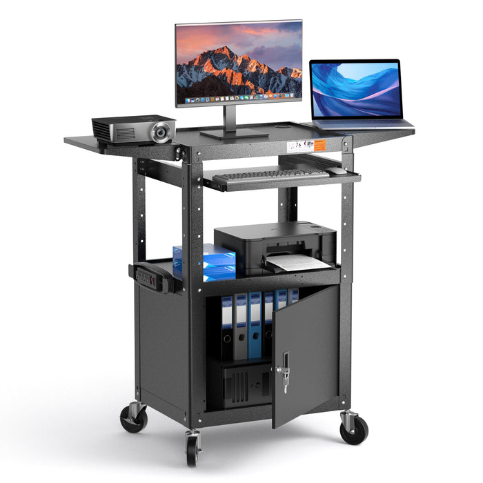 P-AVMTK-H0 - Steel AV Cart with Locking Cabinet & Drop Leaves - Adjustable Height Media Carts