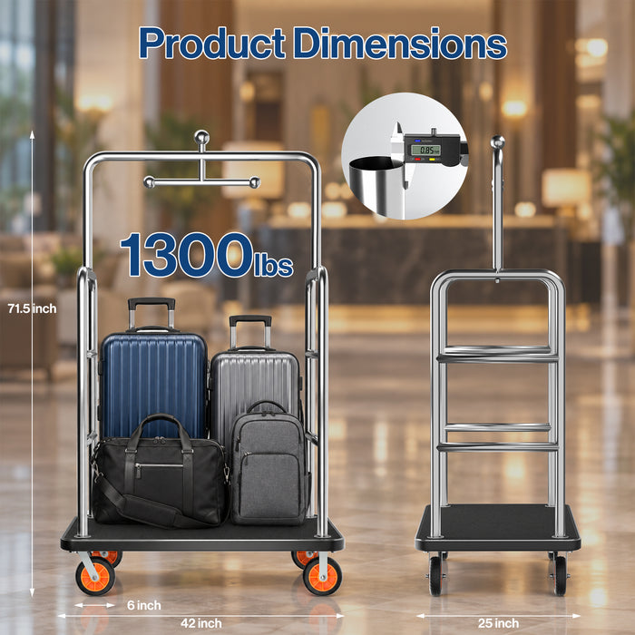 P-AVONK-H0 - Hotel Luggage Cart, 1300 LBS Commercial Baggage Cart for Hospitality