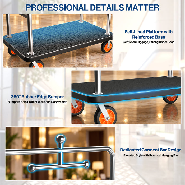 P-AVONK-H0 - Hotel Luggage Cart, 1300 LBS Commercial Baggage Cart for Hospitality