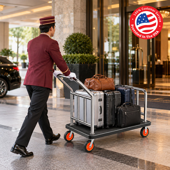 P-AVQOK-H0 - Hotel Luggage Cart, 900 LBS Heavy Duty Stainless Steel Bellman Cart