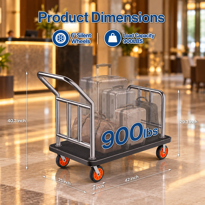 P-AVQOK-H0 - Hotel Luggage Cart, 900 LBS Heavy Duty Stainless Steel Bellman Cart