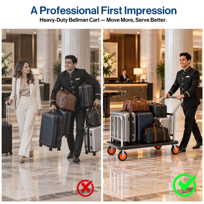 P-AVQOK-H0 - Hotel Luggage Cart, 900 LBS Heavy Duty Stainless Steel Bellman Cart