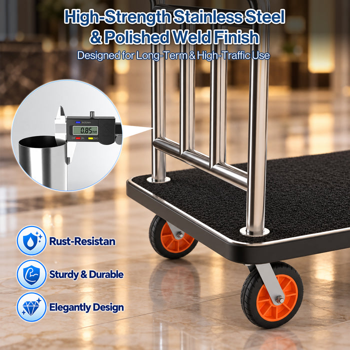 P-AVQOK-H0 - Hotel Luggage Cart, 900 LBS Heavy Duty Stainless Steel Bellman Cart