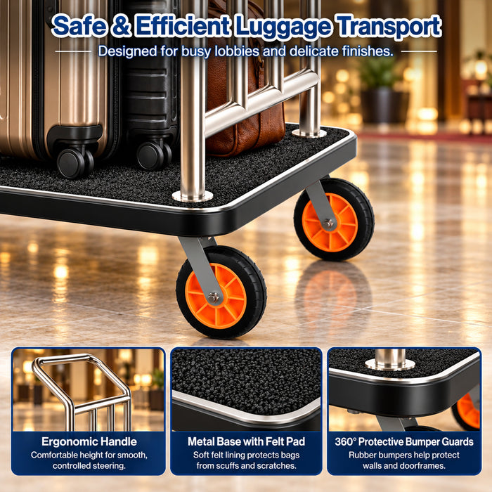 P-AVQOK-H0 - Hotel Luggage Cart, 900 LBS Heavy Duty Stainless Steel Bellman Cart