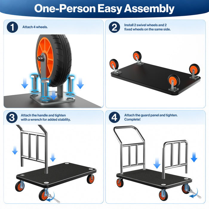 P-AVQOK-H0 - Hotel Luggage Cart, 900 LBS Heavy Duty Stainless Steel Bellman Cart