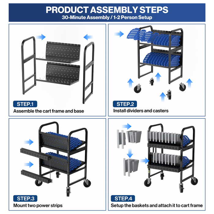P-C20AK-H0 - 20-Device Laptop Charging Cart, Mobile Chromebook Charging Station