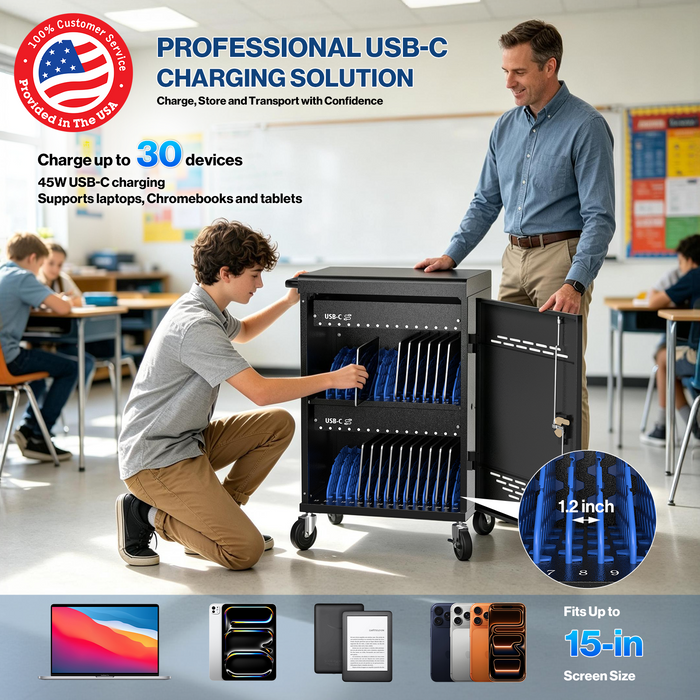 P-C30GK-H0 - POCHAR 30 Device USB-C Charging Cart for Chromebooks, iPads & Laptops