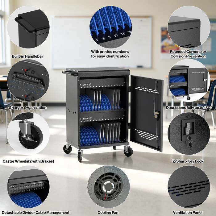 P-C30GK-H0 - POCHAR 30 Device USB-C Charging Cart for Chromebooks, iPads & Laptops