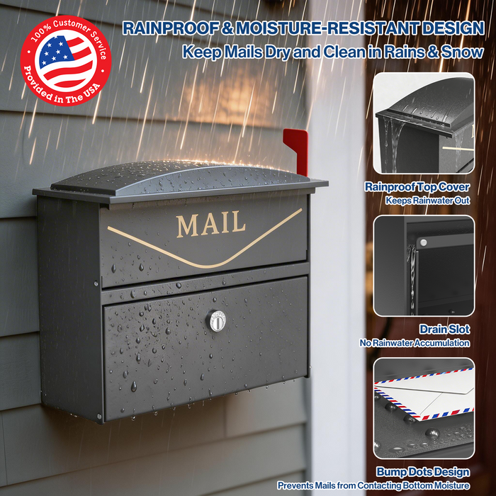 P-D35HF-G0 - Rainproof Locking Mailbox with Outgoing Mail Flag (Gray)