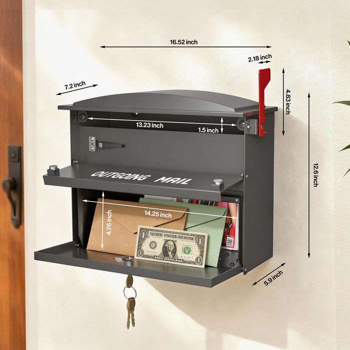 P-D35HF-G0 - Rainproof Locking Mailbox with Outgoing Mail Flag (Gray)