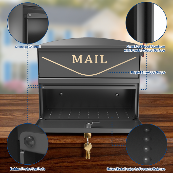 P-D35HF-G0 - Rainproof Locking Mailbox with Outgoing Mail Flag (Gray)