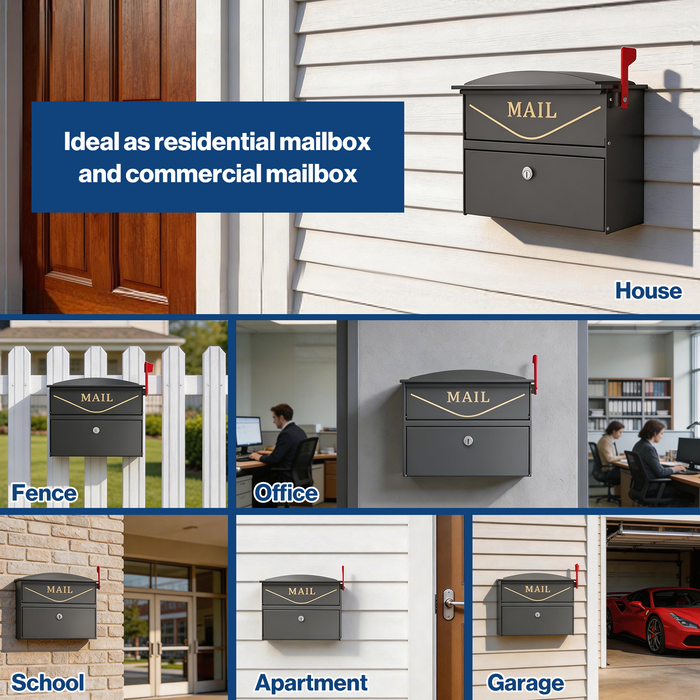 P-D35HF-G0 - Rainproof Locking Mailbox with Outgoing Mail Flag (Gray)