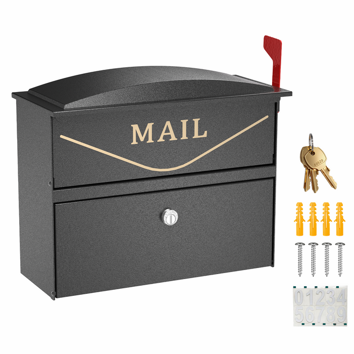 P-D35HF-H0 - Rainproof Locking Mailbox with Outgoing Mail Flag (Black)