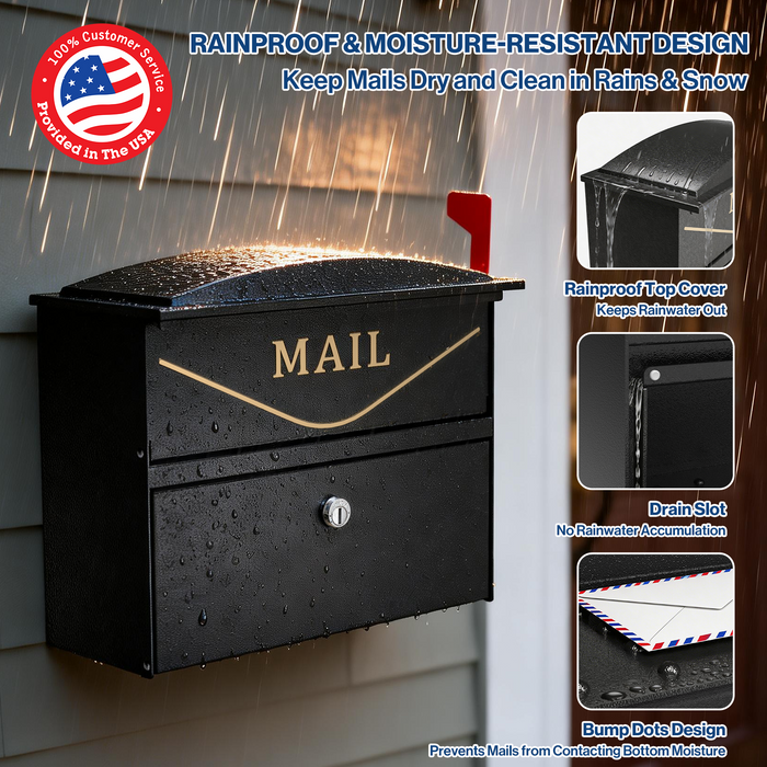 P-D35HF-H0 - Rainproof Locking Mailbox with Outgoing Mail Flag (Black)