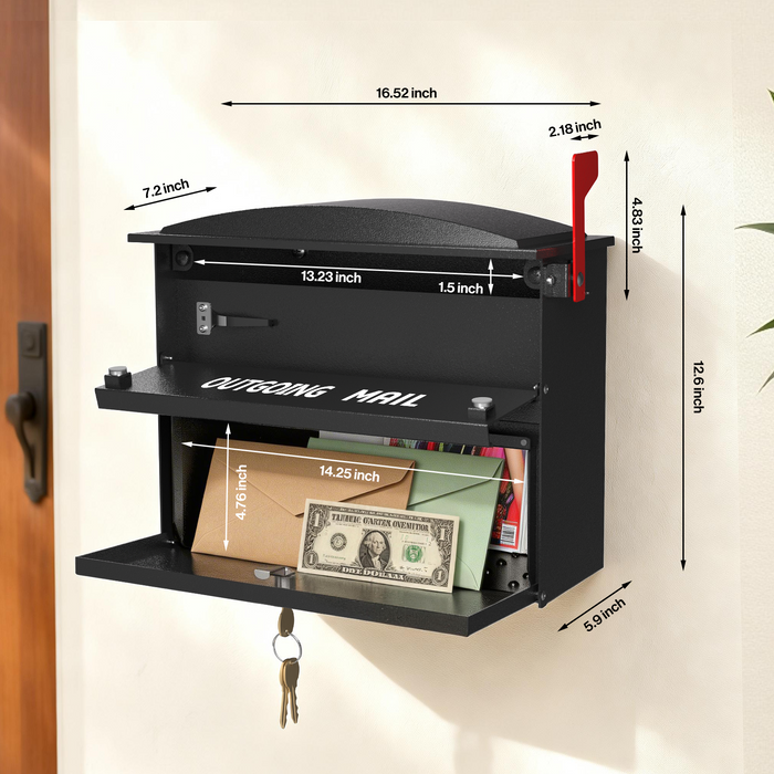 P-D35HF-H0 - Rainproof Locking Mailbox with Outgoing Mail Flag (Black)