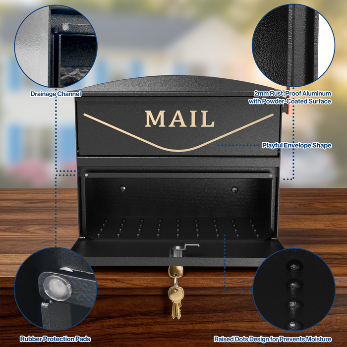 P-D35HF-H0 - Rainproof Locking Mailbox with Outgoing Mail Flag (Black)