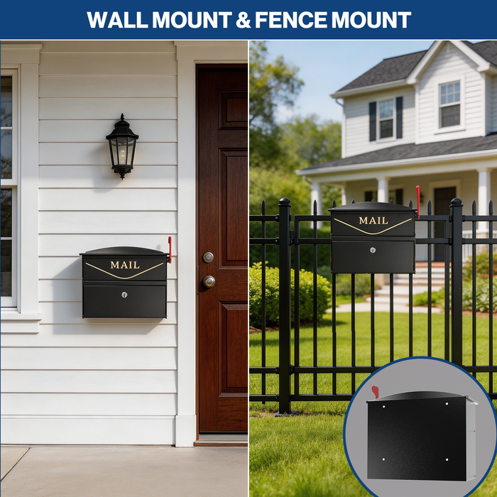 P-D35HF-H0 - Rainproof Locking Mailbox with Outgoing Mail Flag (Black)