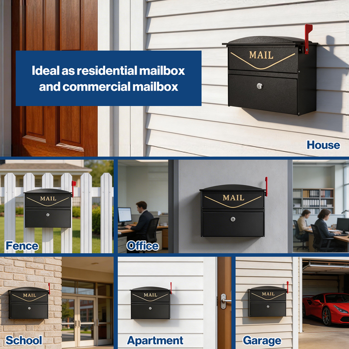 P-D35HF-H0 - Rainproof Locking Mailbox with Outgoing Mail Flag (Black)