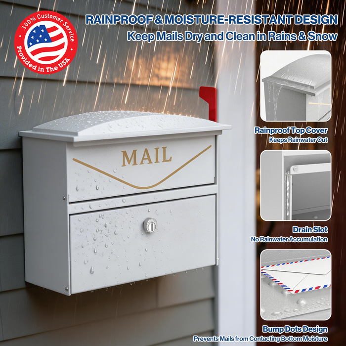 P-D35HF-W0 - Rainproof Locking Mailbox with Outgoing Mail Flag (White)