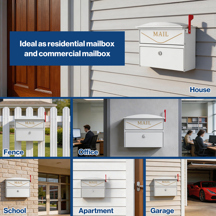 P-D35HF-W0 - Rainproof Locking Mailbox with Outgoing Mail Flag (White)