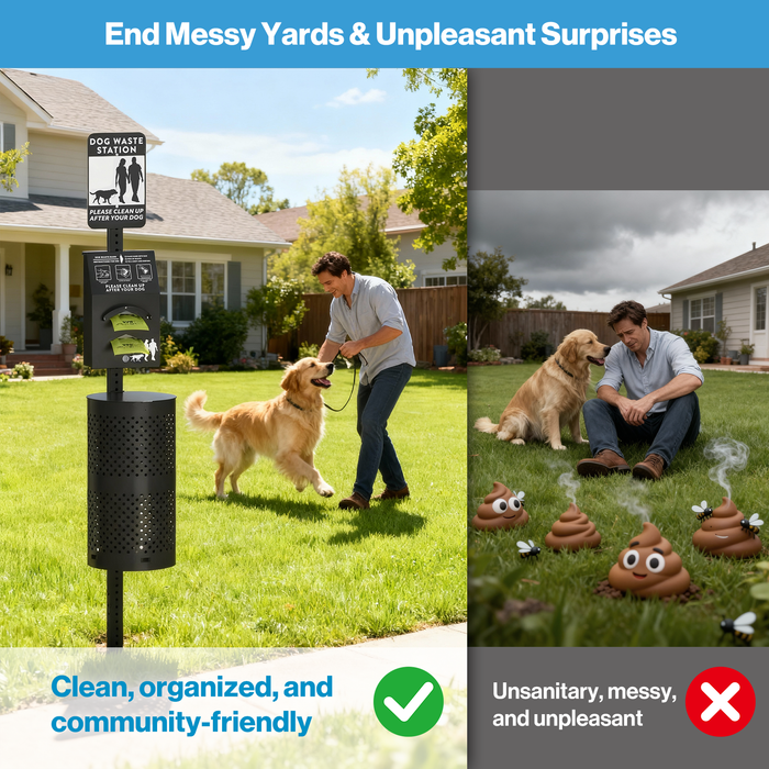 P-D37GK-H0 - Dog Waste Station with 600 Bags, 10 Gallon Outdoor Trash Can (Matte Black)