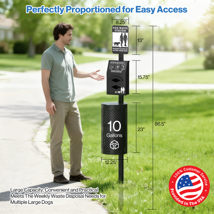 P-D37GK-H0 - Dog Waste Station with 600 Bags, 10 Gallon Outdoor Trash Can (Matte Black)