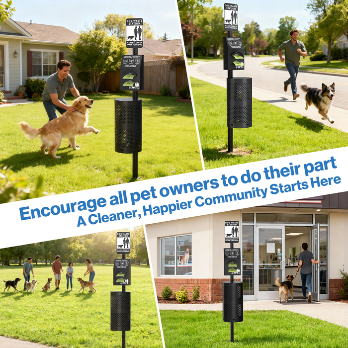 P-D37GK-H0 - Dog Waste Station with 600 Bags, 10 Gallon Outdoor Trash Can (Matte Black)