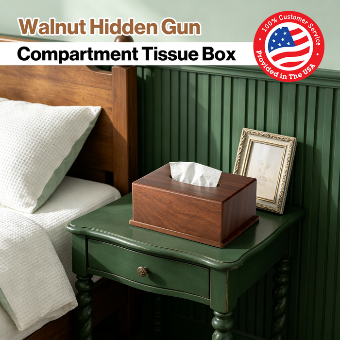P-G04NF-G0 - Wooden Tissue Box with Hidden Compartment to Store Valuables, Walnut Finish