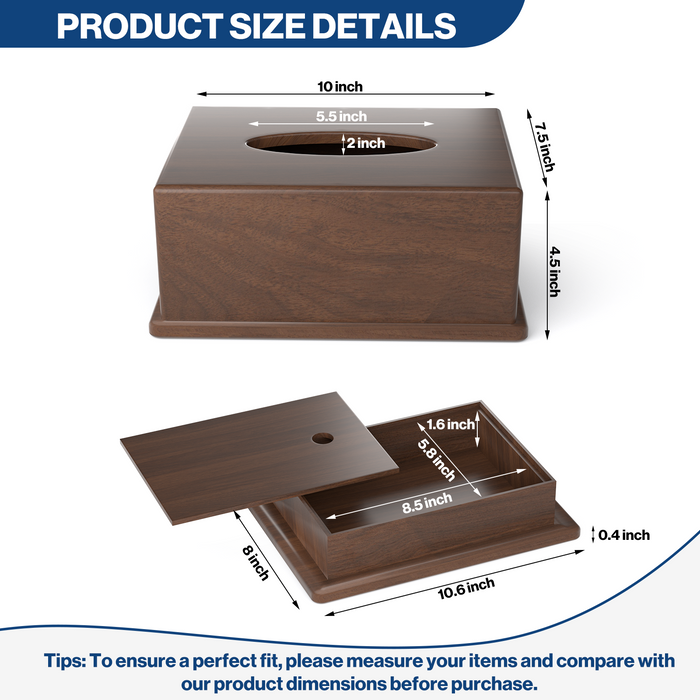 P-G04NF-G0 - Wooden Tissue Box with Hidden Compartment to Store Valuables, Walnut Finish