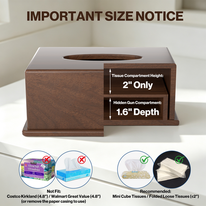 P-G04NF-G0 - Wooden Tissue Box with Hidden Compartment to Store Valuables, Walnut Finish