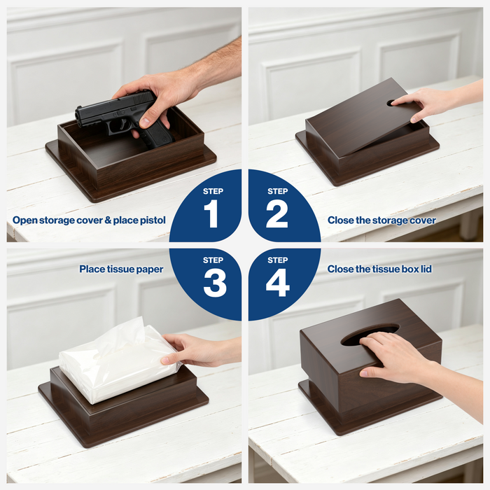 P-G04NF-G0 - Wooden Tissue Box with Hidden Compartment to Store Valuables, Walnut Finish