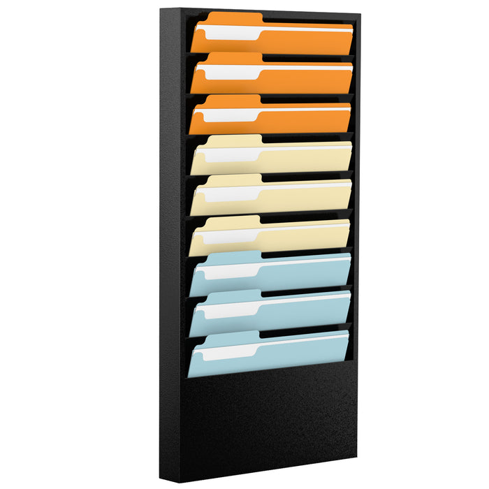 P-P06HF-H0 - 9-Tier Vertical Hanging Wall File Organizer for Office, Black