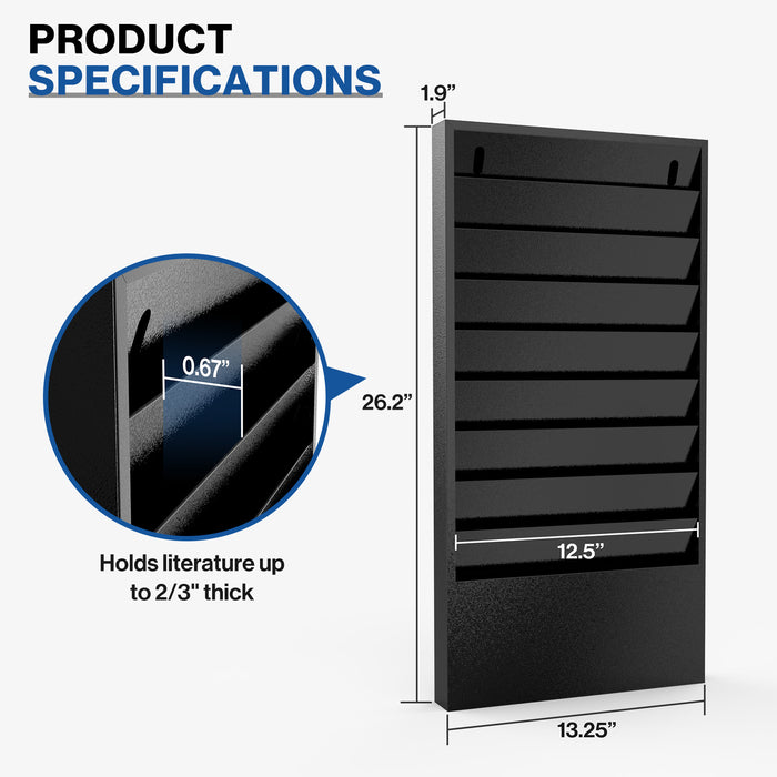 P-P06HF-H0 - 9-Tier Vertical Hanging Wall File Organizer for Office, Black