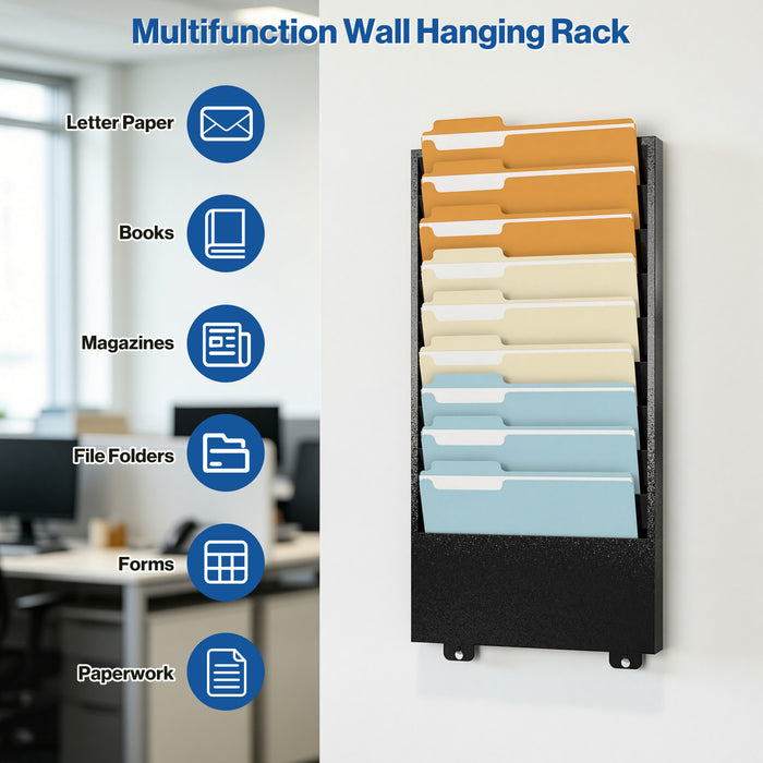 P-P06HF-H0 - 9-Tier Vertical Hanging Wall File Organizer for Office, Black