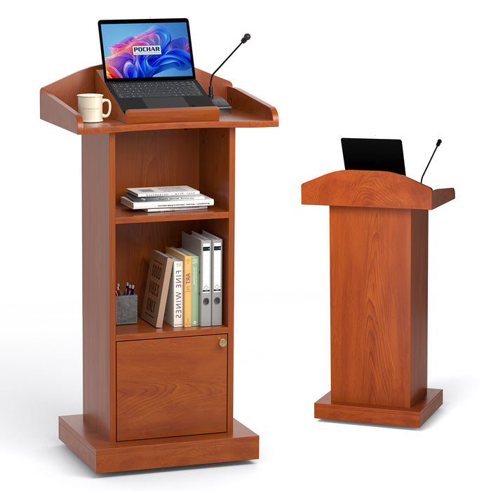P-T39FK-R0 - Mobile Podium Stand, Adjustable Shelf & Tilt Reading Stand, Cherry