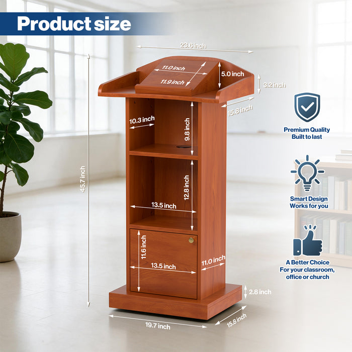 P-T39FK-R0 - Mobile Podium Stand, Adjustable Shelf & Tilt Reading Stand, Cherry